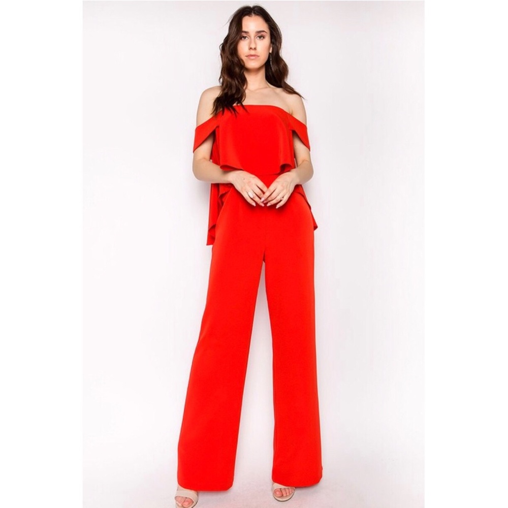 Red Off the Shoulder Jumpsuit